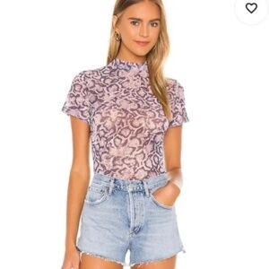 LNA Snake Mesh High Neck Short Sleeve Cropped Tee